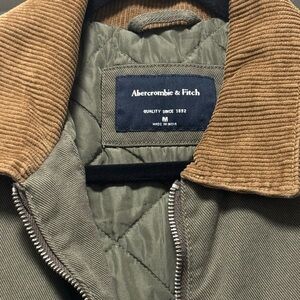 Abercrombie & Fitch Men's Green Jacket with Corduroy Collar